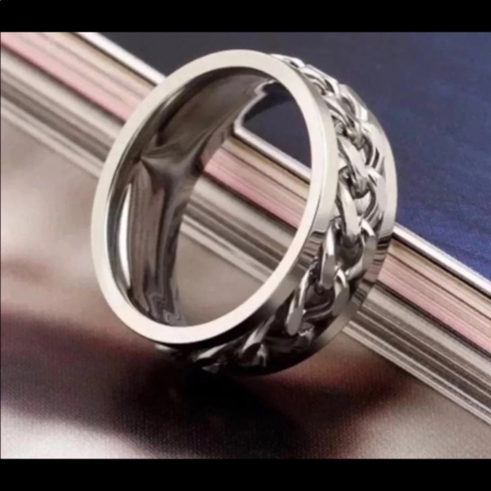 NEW Men’s Chain Spinner Fidget Ring Silver Stainless Steel Jewelry 8mm Wide - Picture 3 of 5